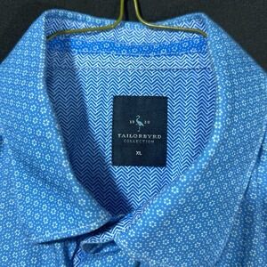 TailorByrd Men's XL Blue Geometric Dot Shirt Button Up Long‎ Sleeve Flip Cuff